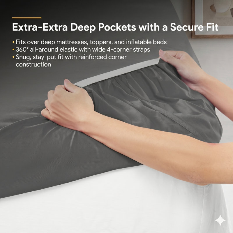 18-24" Extra Deep Pocket Ultra Soft Microfiber Solid Sheet Set, Twin, Gray