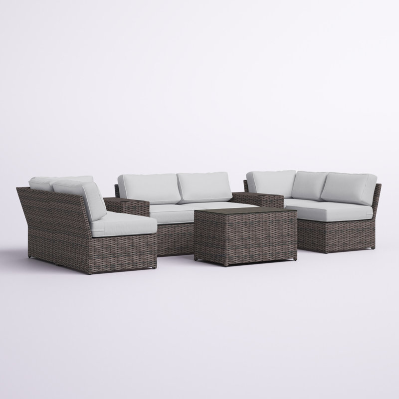 Elodie Wicker Fully Assembled 9 Piece Sectional Seating Group with Cushions