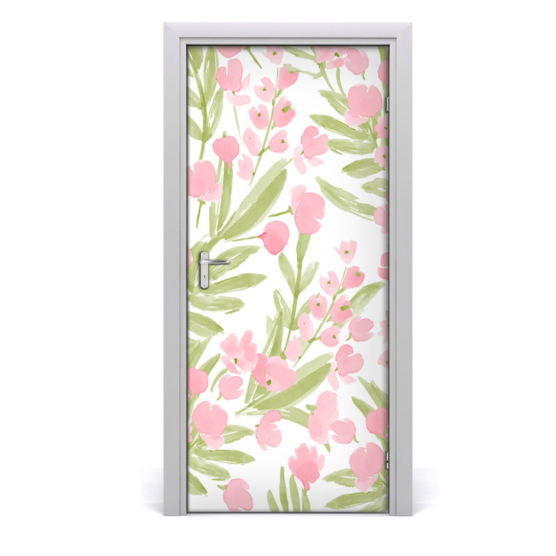 Pink Flowers Door Decal, 205cm H x 95cm W