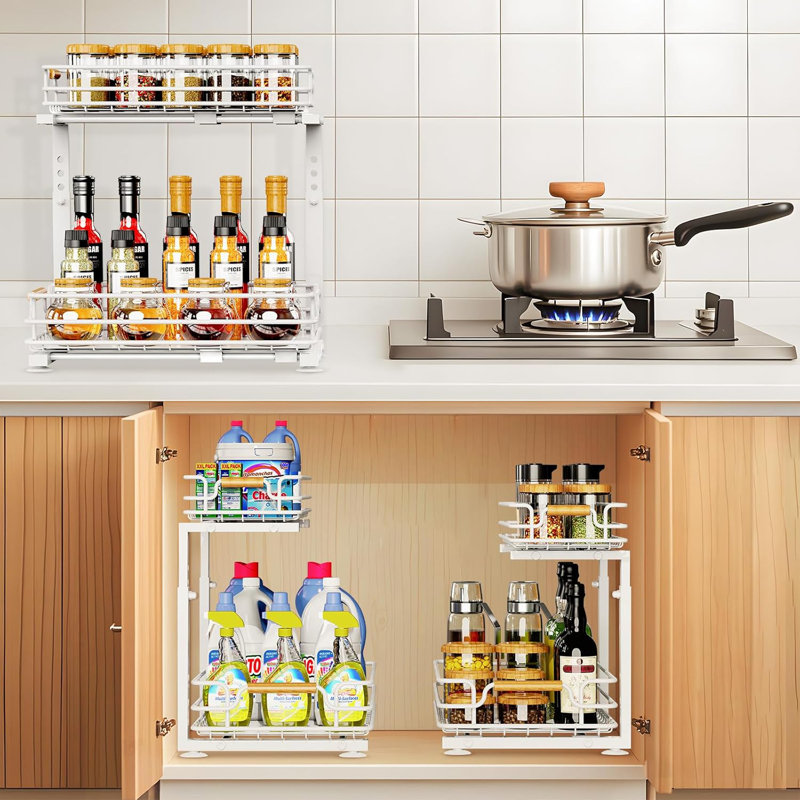 Rangement coulissant sous évier à 2 niveaux avec hauteur réglable pour armoires de cuisine / salle de bain