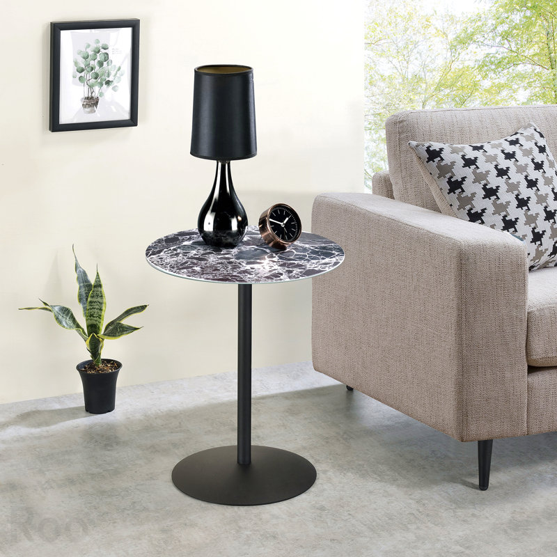 Table de bout 17,5 po avec plateau texturé en marbre noir, Black