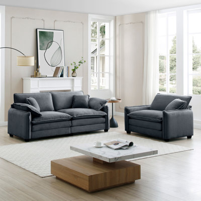Ensemble de canapé luxueux et sophistiqué avec coussins et coussins moelleux, ensemble de canapé pour les salons et les clubs ainsi que les cinémas maison, composé de deux canapés simples et d'un canapé 2 places Ingrey Corduroy