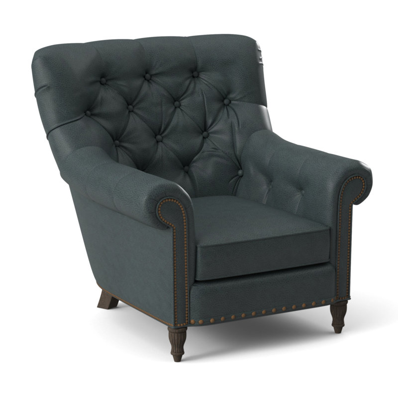 Kirby Leather Club Chair, #9 & #54 Natural, Aline Light Gray Stonewash Genuine Leather, Cobblestone