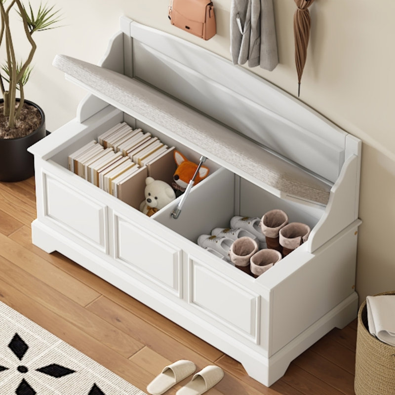 Banc à chaussures, banc de rangement pour chaussures rétro avec dispositifs de fermeture en douceur, coffre de rangement avec rangement caché et coussin pour l'entrée, le couloir, le salon
