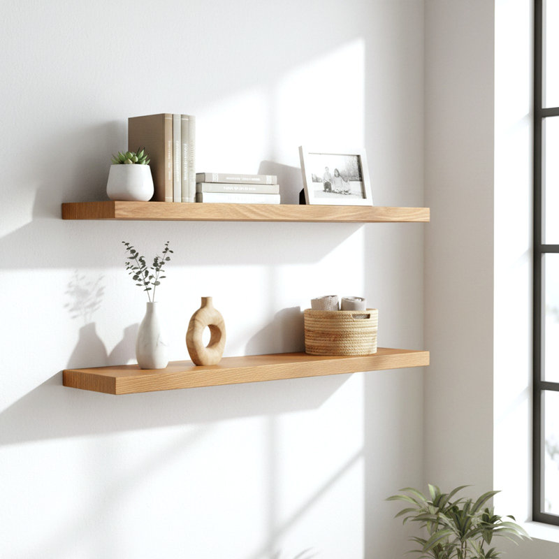 Burkleigh 2 Piece Pine Floating Shelf, 2.76" H x 35.75" W x 7.75" D