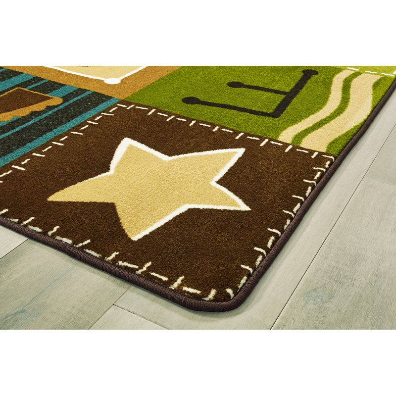 Alphabet Blocks Brown and Green Tufted Synthetic Kids Rug 4' x 6'