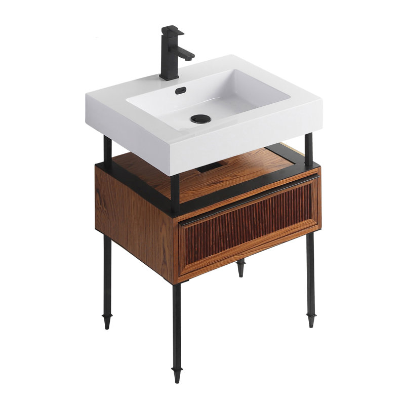 Ensemble de meuble-lavabo simple 24 po Strobel, Noir, Teck