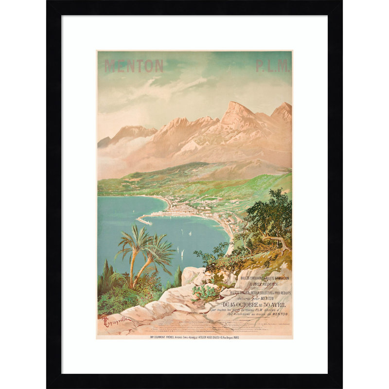 Poster advertising Menton by Henri-garnier Tanconville Wood Framed Wall Art Print, Black, 21" H x 16" W