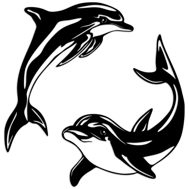 Décoration murale deux dauphins nageant - bouleau baltique naturel, H 46 po x l 46 po x P 0,25 po