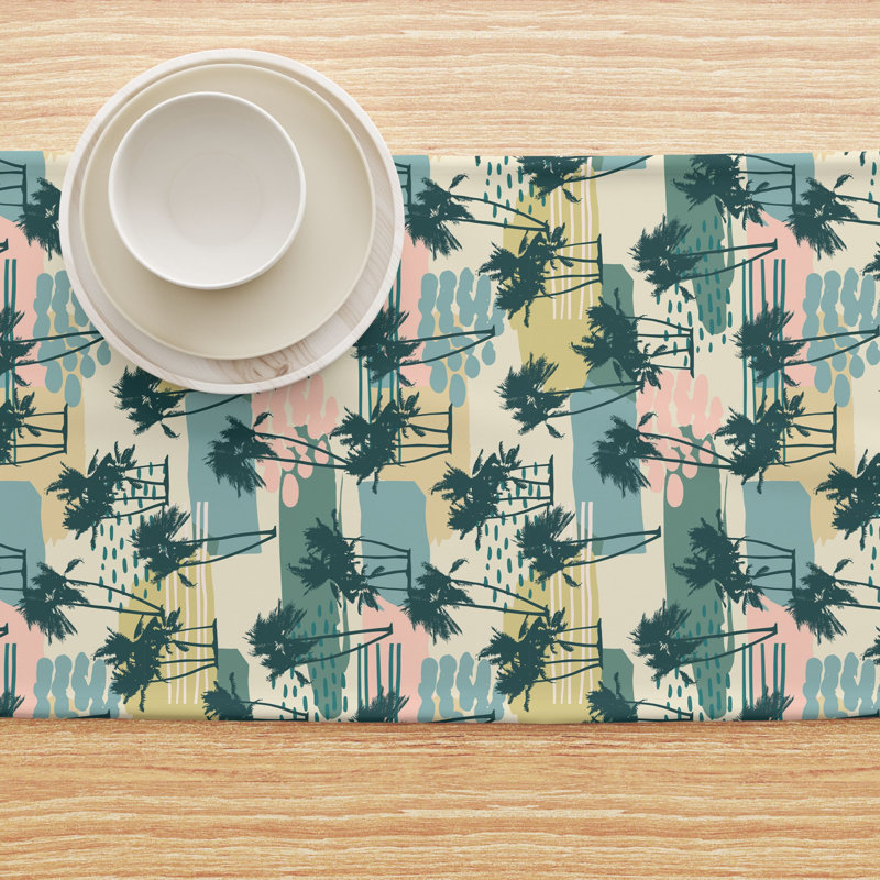 Table Runner, 100% Cotton, 16X108", Island Illustration, 108" L x 16" W