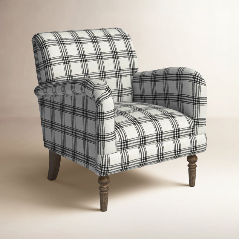 Arching Upholstered Armchair, Black Plaid
