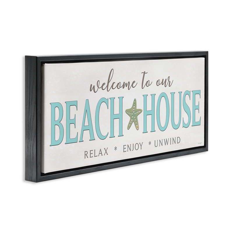 Cadre flottant Relax Enjoy Unwind Beach House, design par Seven Trees Design, H 11 po x l 25 po, Cadre flottant noir de jais