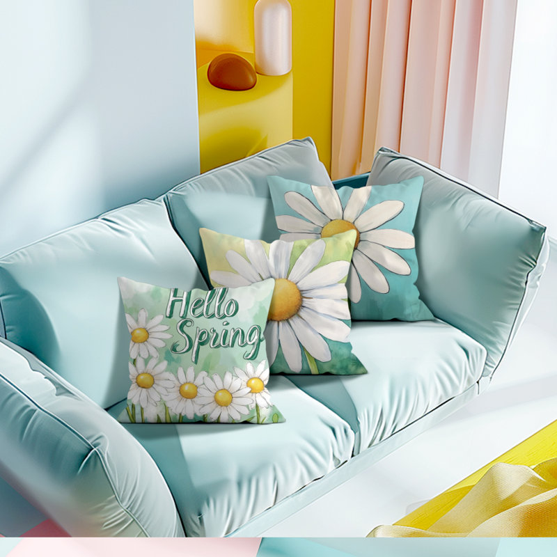 4 housses de coussin décoratives à motif marguerite 4 pièces