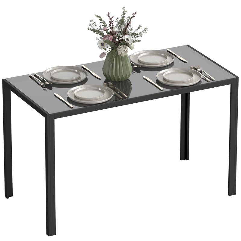 Dilaver Glass Top Metal Base Dining Table