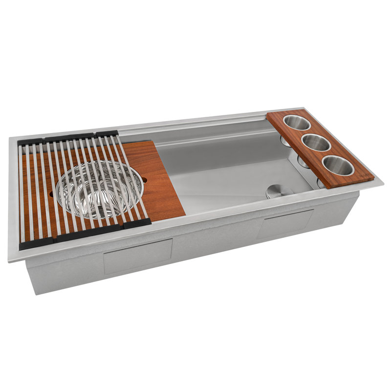Ruvati Workstation Two-Tiered Ledge Kitchen Sink Drop-in Topmount 16 Gauge Stainless Steel, 10" H x 19" W x 45" L