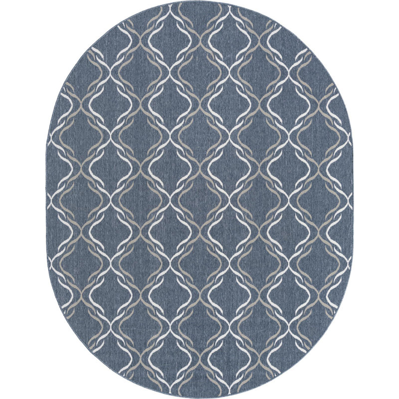 Tapis d'extérieur Preen bleu foncé, Ovale 7 pi 10 po x 10 pi
