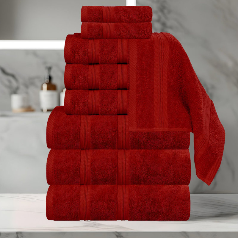  Ensemble de serviettes en coton 9 pièces Smart Quick-Dry Zero Twist, Cramoisi