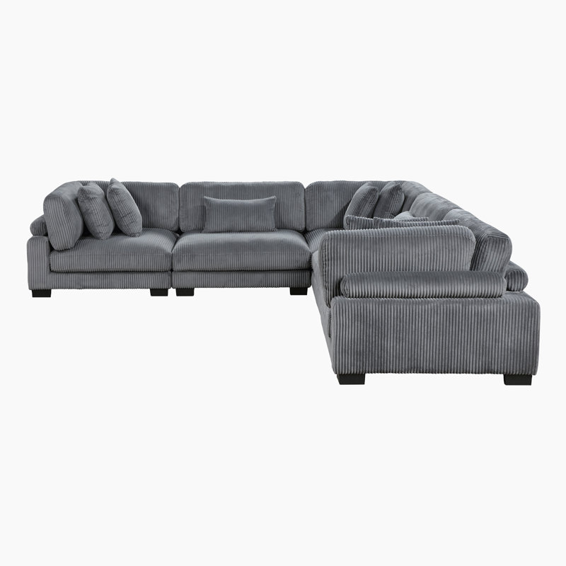 Canapé modulaire en velours côtelé 5 pièces Brinsley, Velours côtelé gris, H 34,5 po x l 135 po x P 135 po, Symétrique