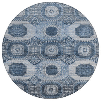 Machine Washable Indoor/Outdoor Xhevrie Blue Rug