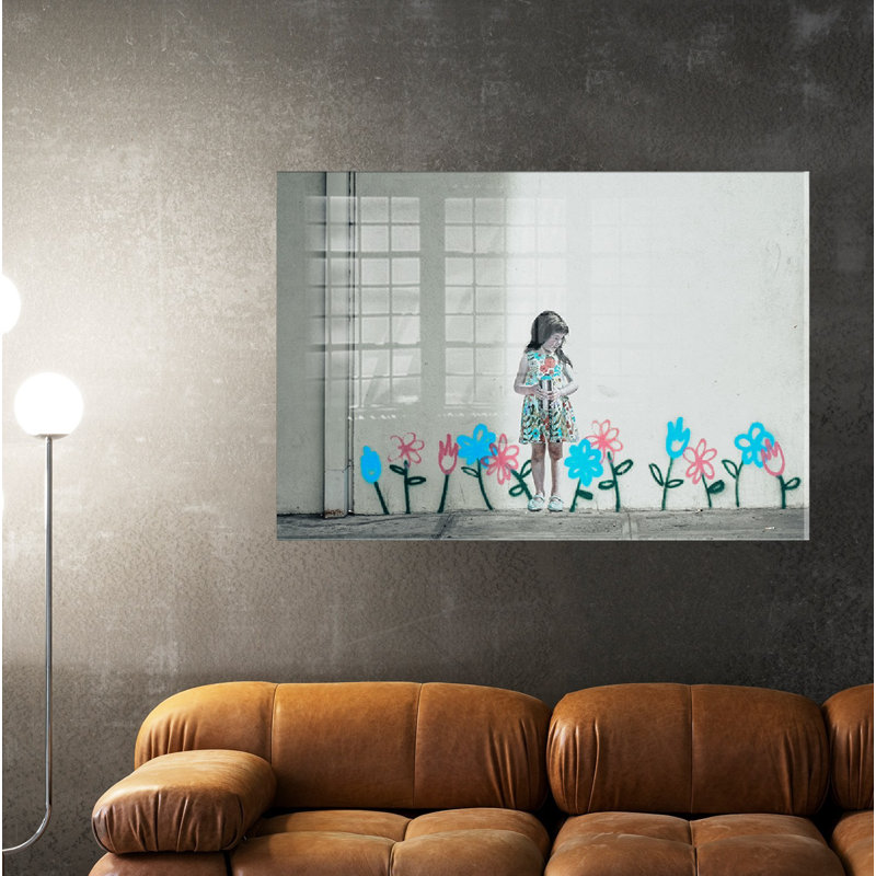 Superbe peinture décorative en verre trempé par Banksy, 19,7 po x 27,6 po | 100% verre trempé, épaisseur: 0,16 pouce | Art mural unique pour la maison ou le bureau, design durable et élégant