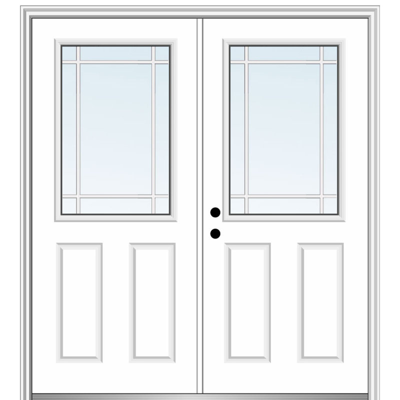 Porte d'entrée pré-suspendue en fibre de verre apprêtée, H 81,75 po x l 66 po x P 6,56 po, Droite / vers l'intérieur