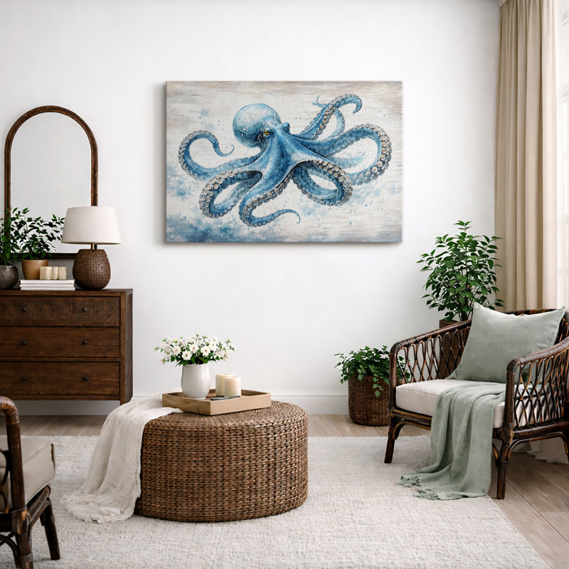 «Blue Octopus», art de la vie marine, impression sur toile encadrée, H 12 po x l 18 po x P 1,5 po, Toile tendue