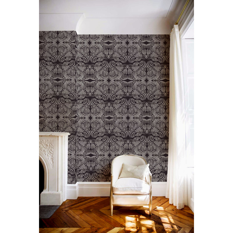 Abra Flora 10' L x 24" W Wallpaper Roll, Silver Night, Peel & Stick, Self-adhesive