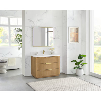 Allister 42" Free-standing Single Bath Vanity in Washed Ash Grey with White Quartz Stone Top