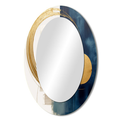 Moon Bliss On Delft Blue Sky Mid-Century I - Gold Oval Wall Mirror Decor