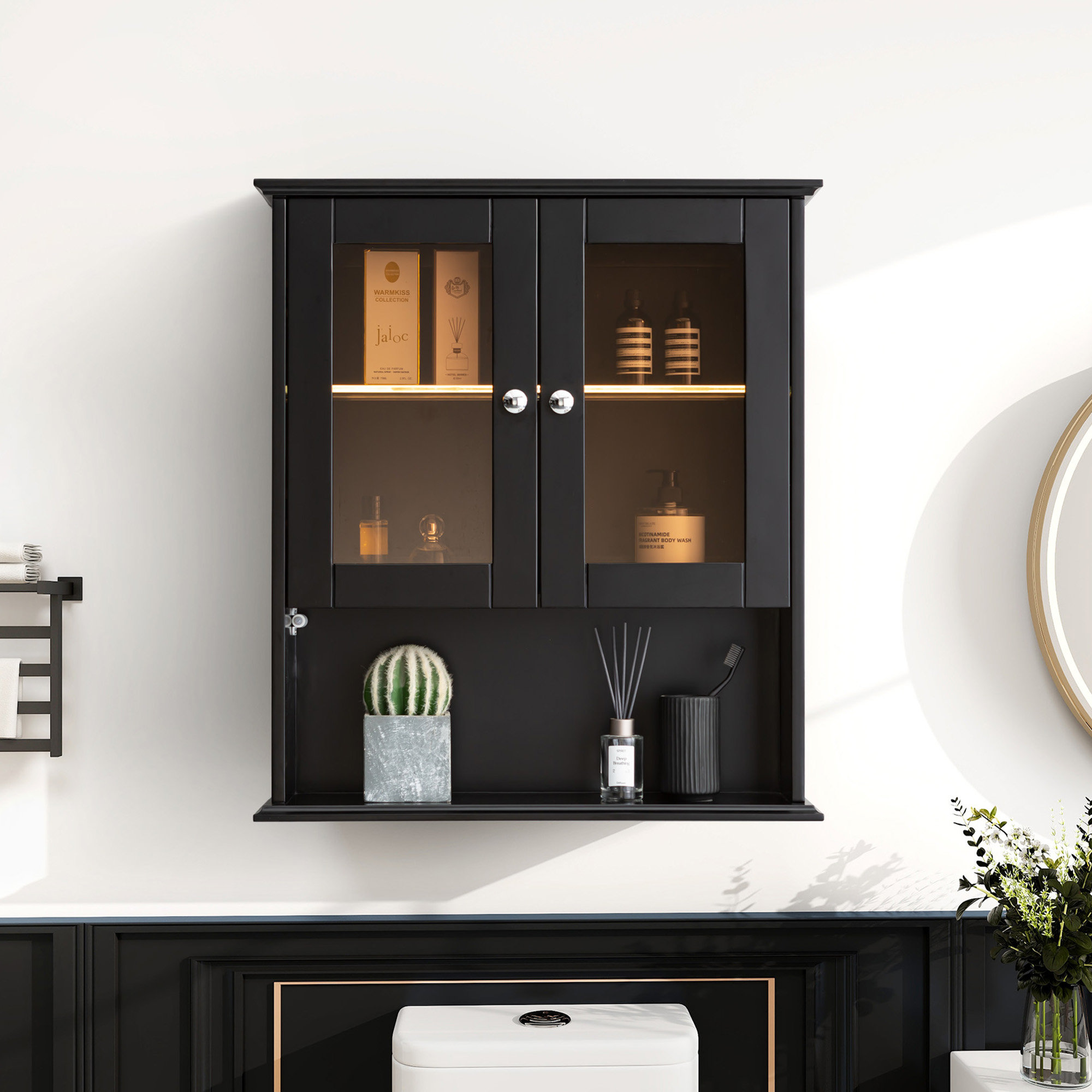 Wildon Home® Amrie 26 in. W x 30 in. H Bathroom Storage Wall Cabinet Fully Assembled with Sensor ...