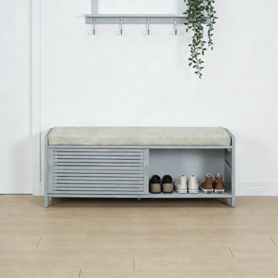 Banc de rangement patiné pour chaussures avec coussin, banc de hall d'entrée de charme rétro pour le salon et le couloir