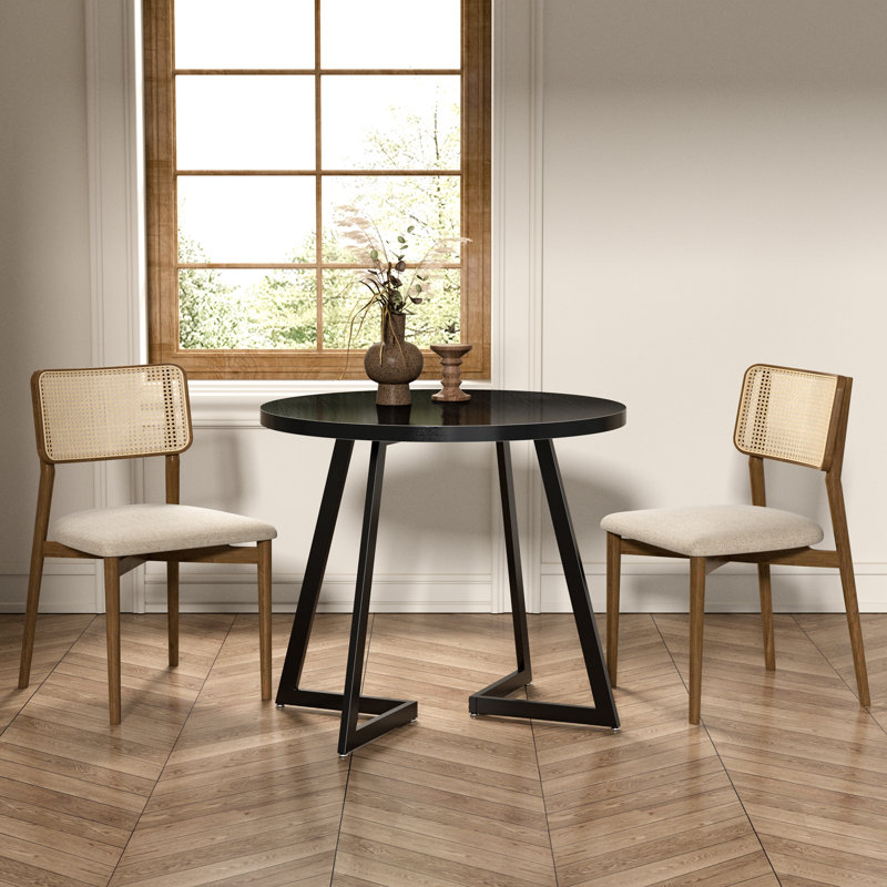 Petite table ronde de 30 pouces pour 2 personnes - table de cuisine moderne Mid-Century, table de petit-déjeuner, table de bistro, table en bois aggloméré d'intérieur et d'extérieur avec structure en métal, table de salle à manger rustique moderne