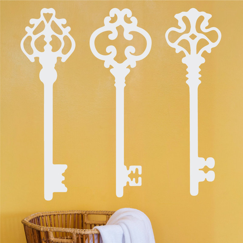 Décalcomanie murale clés squelettes, H 45 po x l 46 po x P 0,01 po, Blanc