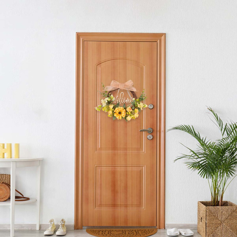 Couronne de rose jaune 16 pouces pour porte d'entrée