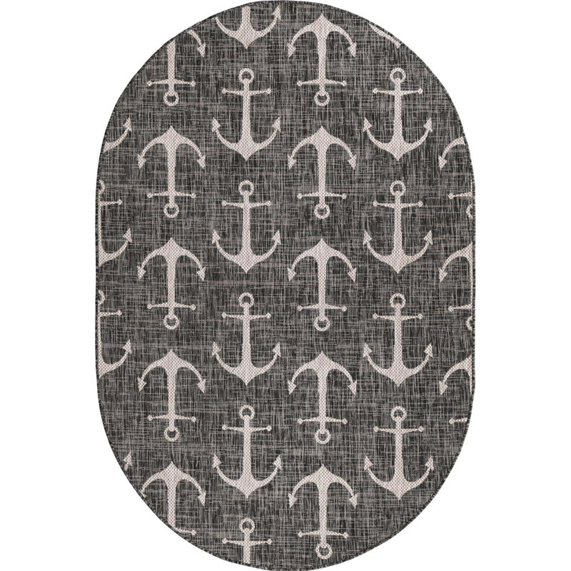 Tapis gris anthracite intérieur / extérieur Glidden, Ovale 5 pi 3 po x 7 pi 10 po