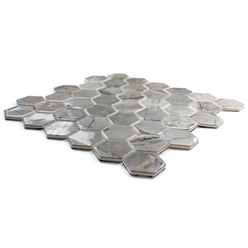 Eterna Hexx 12'' x 12'' Recycled Glass Mosaic, Gray