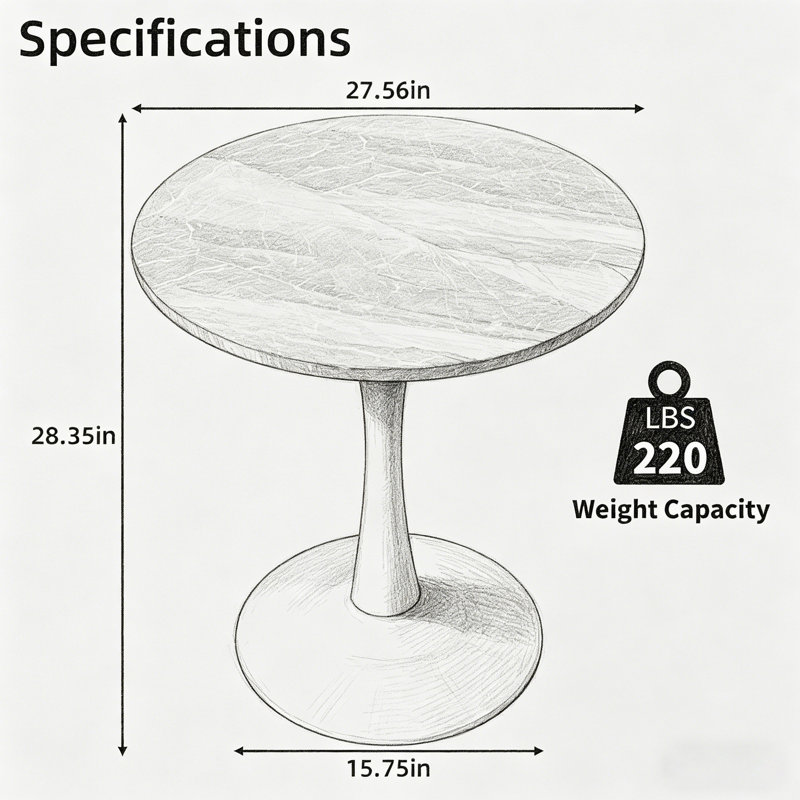 Table basse de 27,6 pouces de style Mid-Century de style moderne, pouvant accueillir 2 à 4 personnes, dotée d'un plateau rond en marbre veiné, parfaite pour divers espaces.