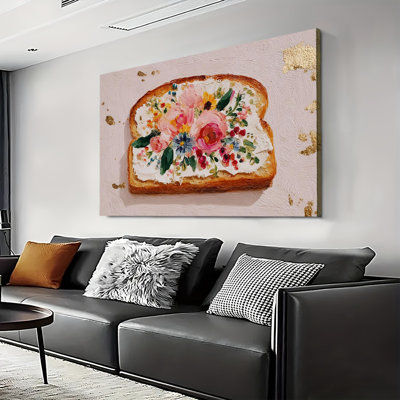 «Whimsical Breakfast Art Of Jam On Toast Food Illustration», reproduction d'art sur toile tendue pour grand salon et chambre à coucher