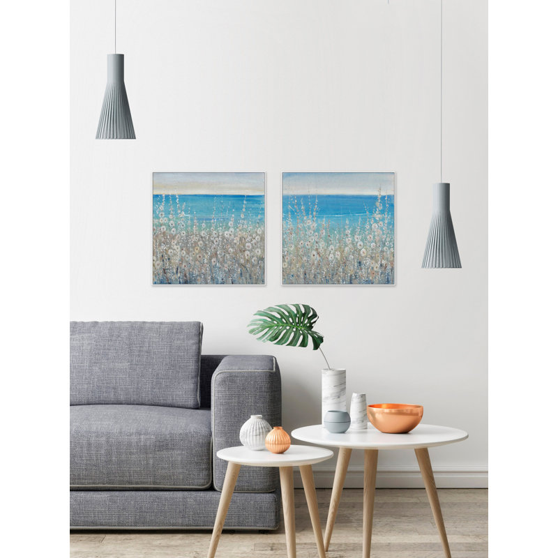 «Flowers by the Sea Diptych», ensemble de 2 cadres flottants sur toile, H 16 po x l 16 po x L 1,5 po