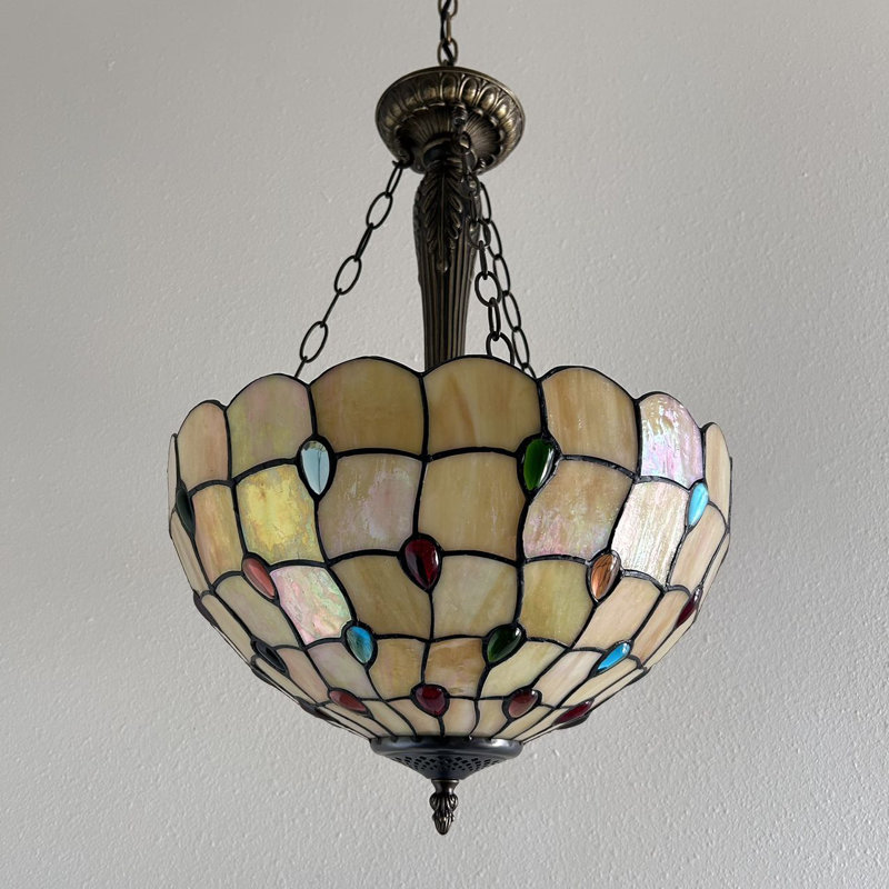 Gold Stained Glass Crystal LED Pendant Light with Bronze Finish