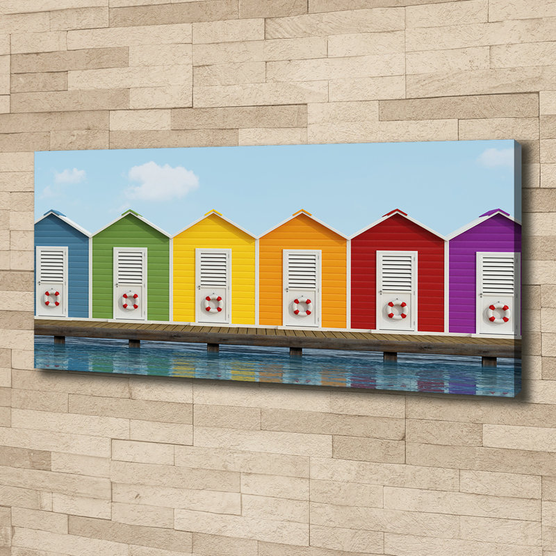 Beach cabins 1 Piece Wall Art, 50cm H x 125cm W x 2cm D, Canvas