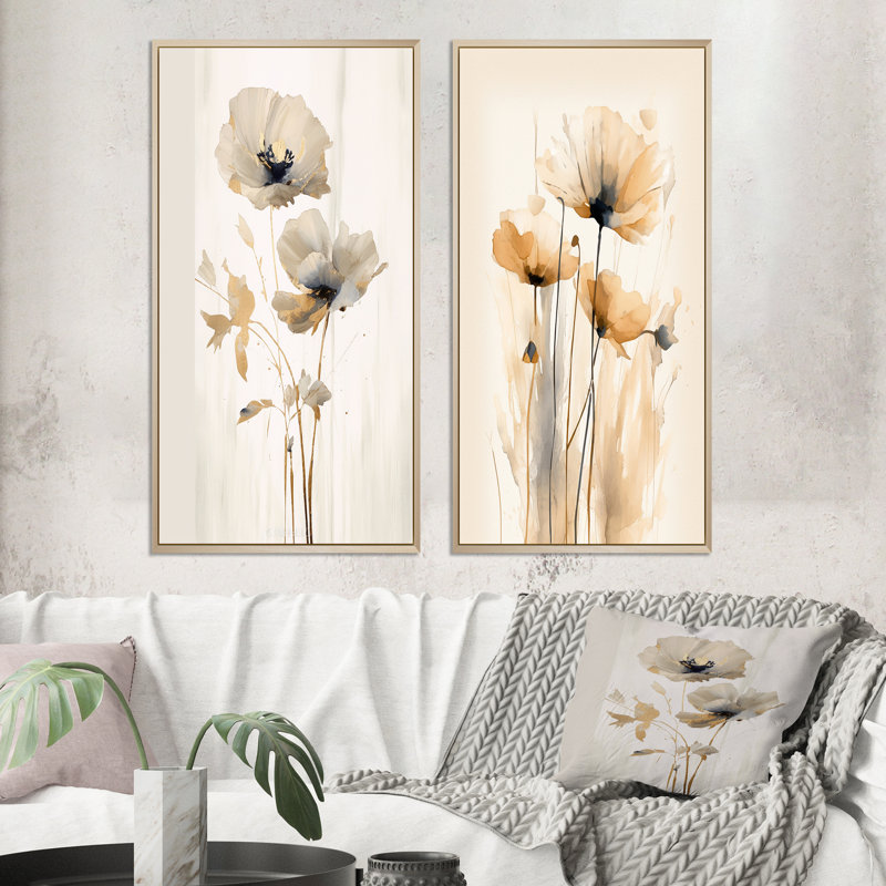 2 pièces sur toile - Coquelicots éclatants, H 40 po x l 40 po, Encadrement brun