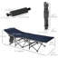 Lit de camp pliant pour adultes avec matelas et oreiller, gris et bleu