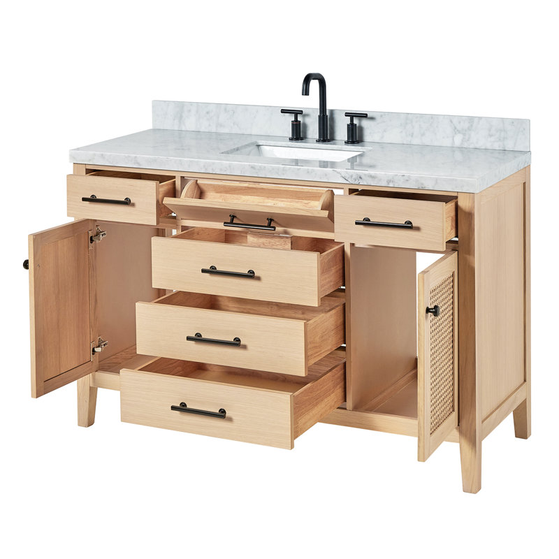 ARIEL Broeder Single Sink Bathroom Vanity with Italian Carrara Marble Top, Rectangular, 55"