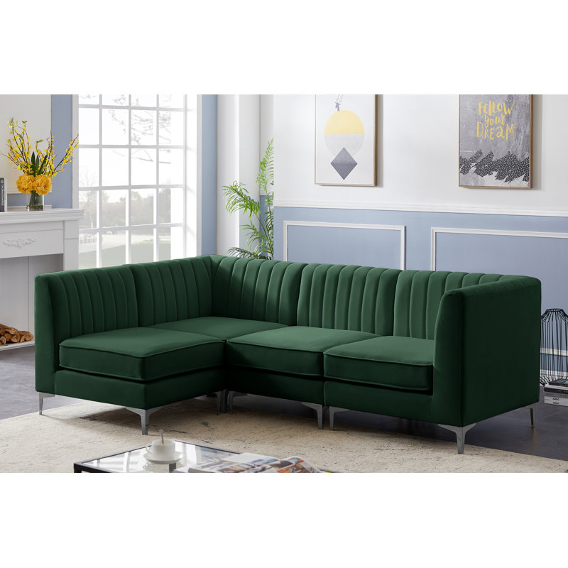 Canapé modulaire en velours réversible de 93 po de largeur Enson, Velours vert