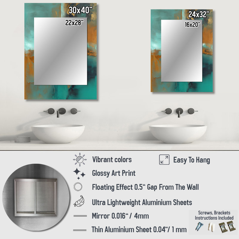 Teal Balance I - Abstract Decorative Mirror, Modern Wall Mirror, Printed Metal Art, 32" x 24"