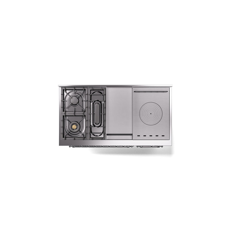 ILVE Nostalgie II 48 in Dual Fuel Range, 5 Burner, Griddle, Frenchtop, Liquid Propane, RAL/Chrome