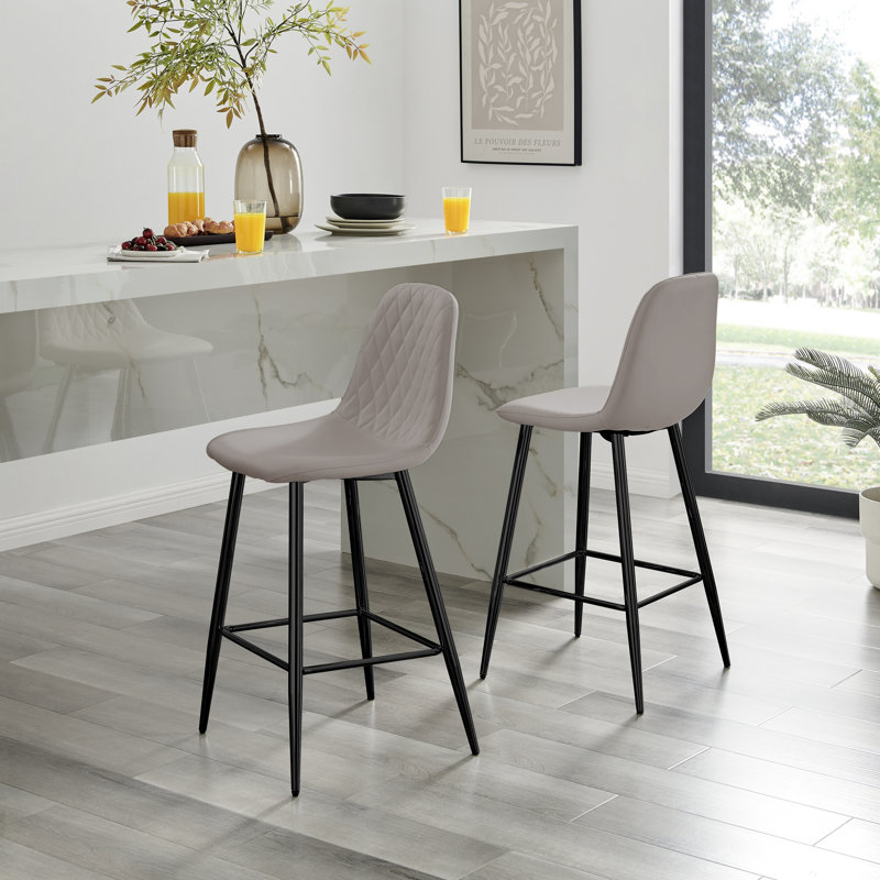 Corova Luxury Quilted Breakfast Bar Stool - Faux Leather Upholstered Design, Black, Cappuccino