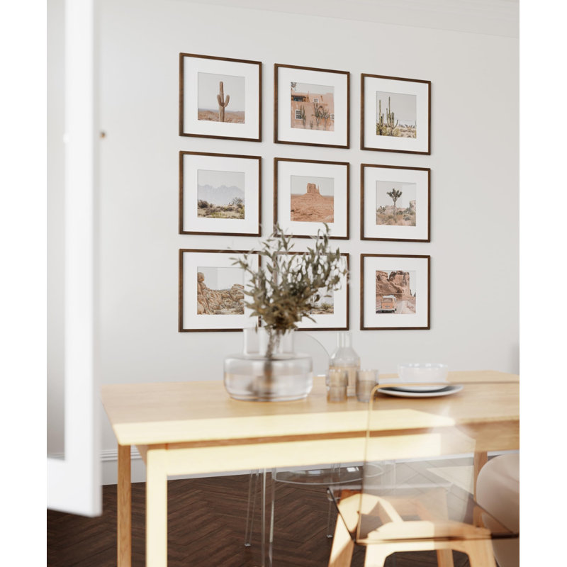 Cadre photo - ensemble de 9, Noyer, 12 po x 12 po, 8 po x 8 po