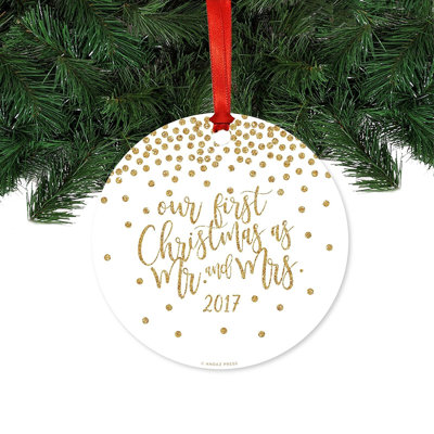 Ornement boule en forme de pois scintillant confettis first christmas